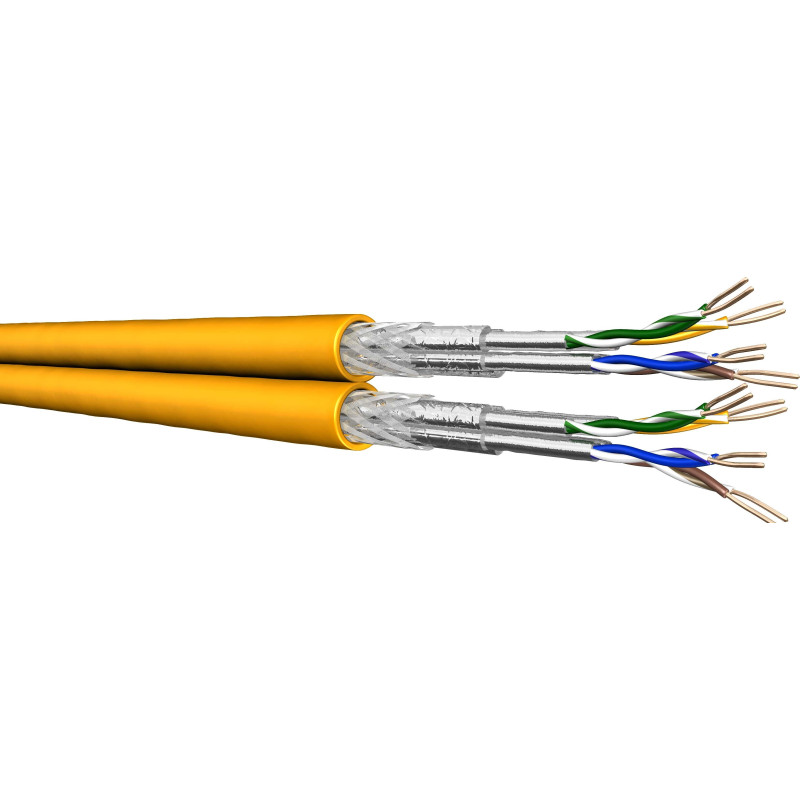 DRAKA UC1500, 2x4P, SS22, Duplex Netzwerkkabel halogenfrei, AWG22 LSHF-FR, Cat7A, SFT/P, gelb, Meterware