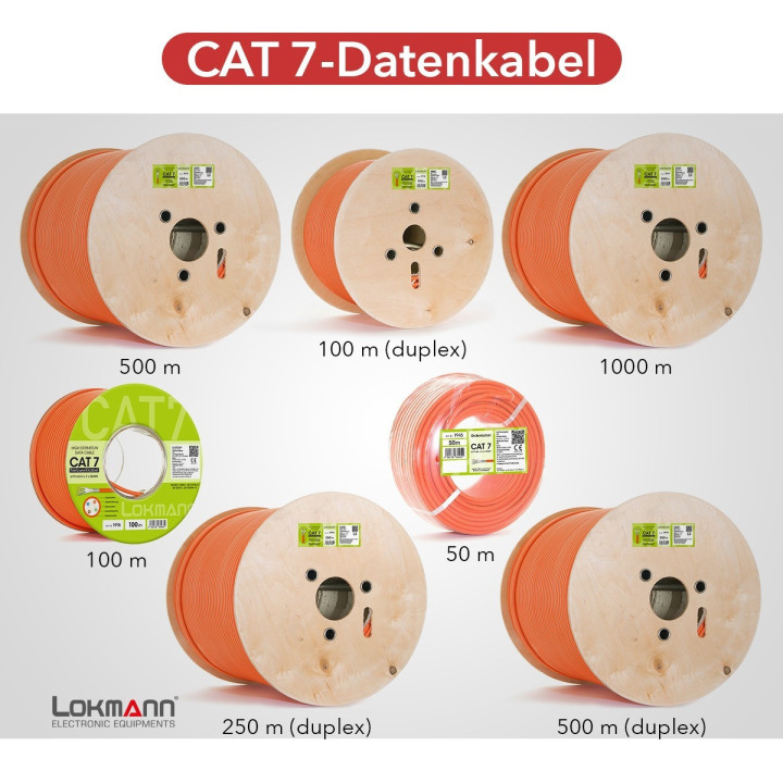 LOKMANN 1000MHz Cat7-Netzwerkabel, AWG23,S/FTP, orange, 25m Rolle