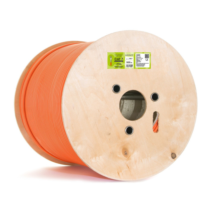 LOKMANN 1000MHz Cat7-Netzwerkabel, AWG23,S/FTP, orange, 1000m Trommel