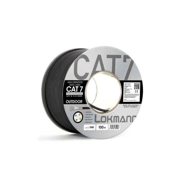 LOKMANN 1000MHz Cat7-Netzwerkabel, AWG23,S/FTP, orange, 100m Rolle