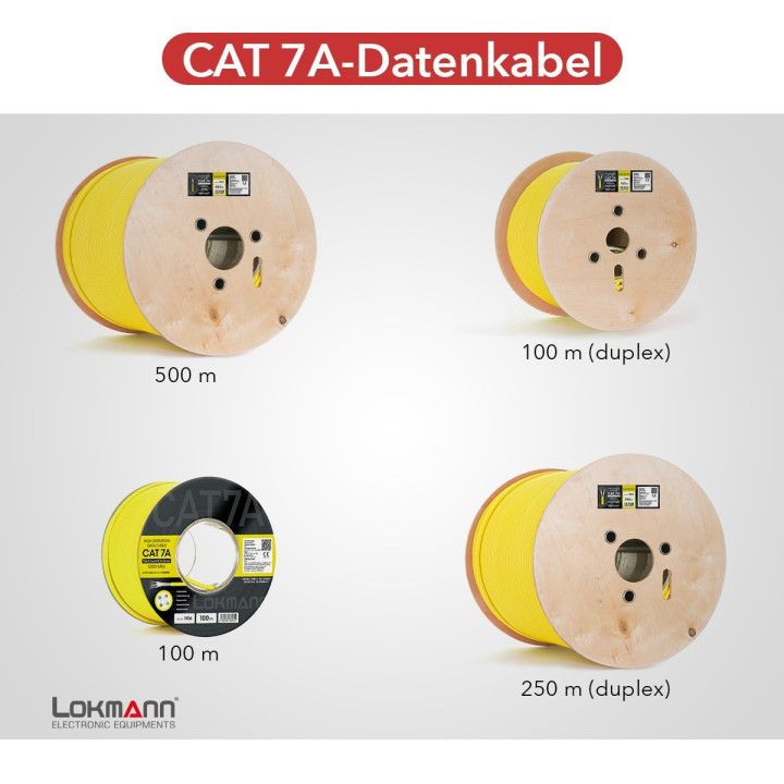 LOKMANN 1200MHz Cat7A-Netzwerkabel, AWG23,S/FTP, gelb, 100 Rolle