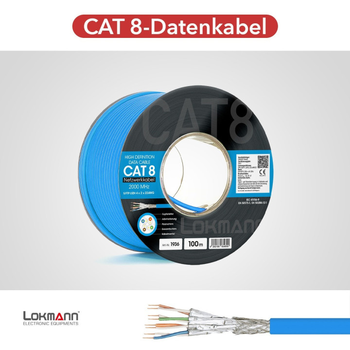 LOKMANN 2000MHz Cat8-Netzwerkabel, AWG22,S/FTP, orange, 15 Rolle