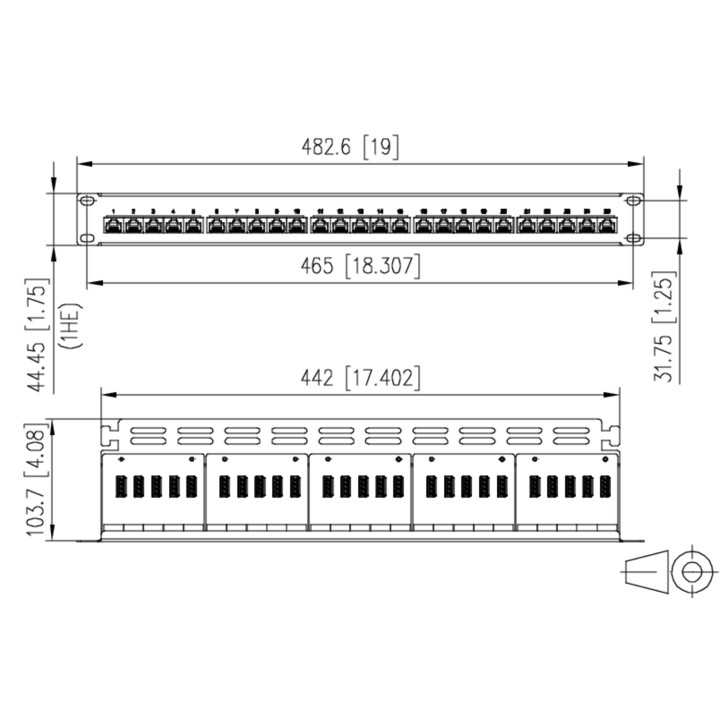 Metz 130814-0203-E UAE 25x8(4) Cat.3 Patchfeld 19", Stahlblech, schwarz