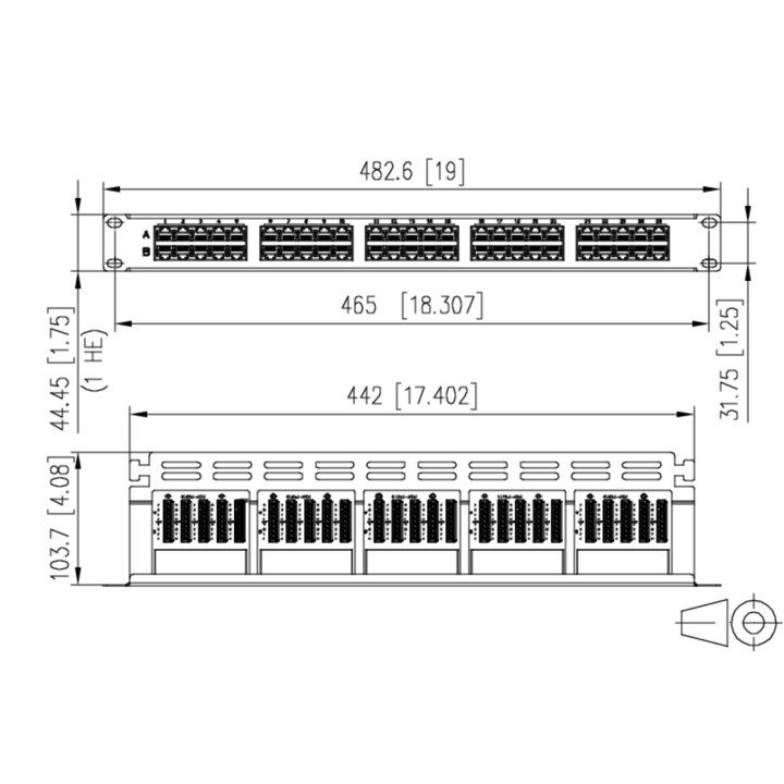 Metz Connect 130886-0203-E UAE 50x8(4) Cat.3 Patchfeld 19", Stahlblech, schwarz