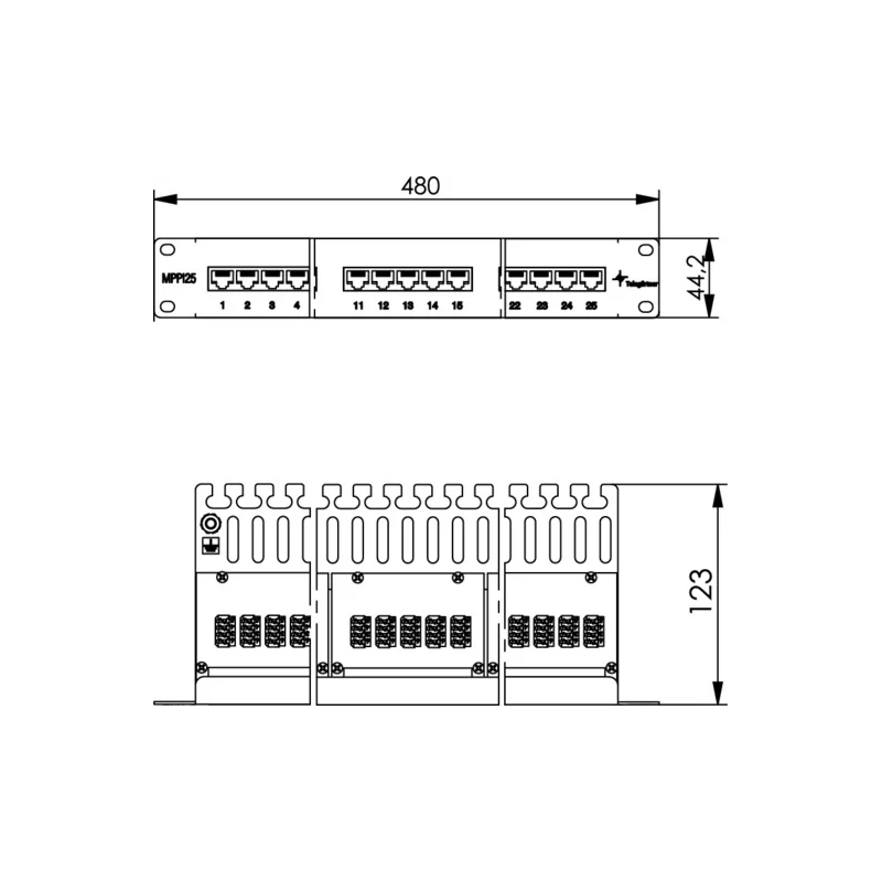 Telegärtner 100007031, 19" Patch Panel ISDN/TEL, 1HE MPPI25-H, Cat.3, ungeschirmt