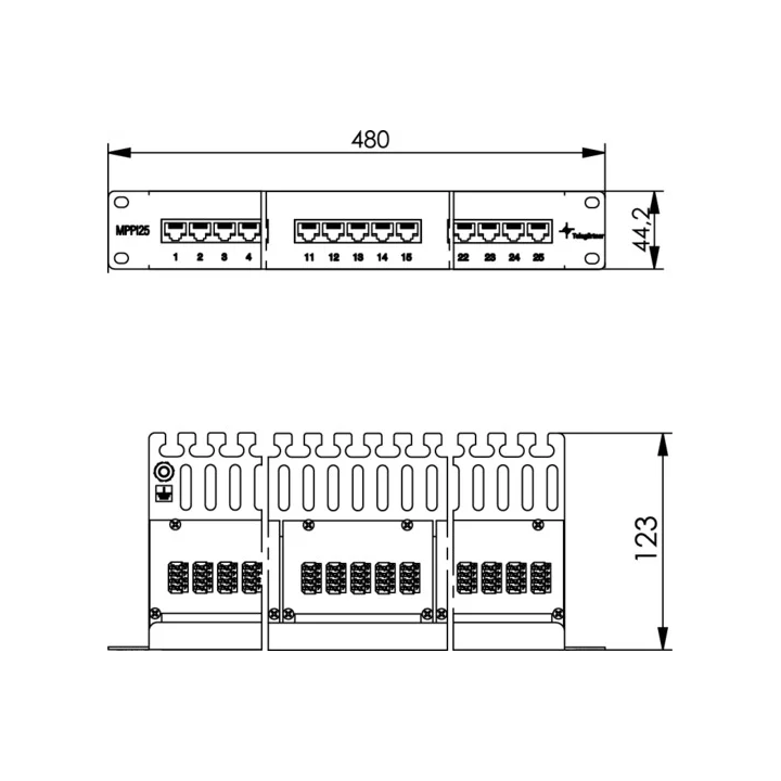 Telegärtner 100007031, 19" Patch Panel ISDN/TEL, 1HE MPPI25-H, Cat.3, ungeschirmt