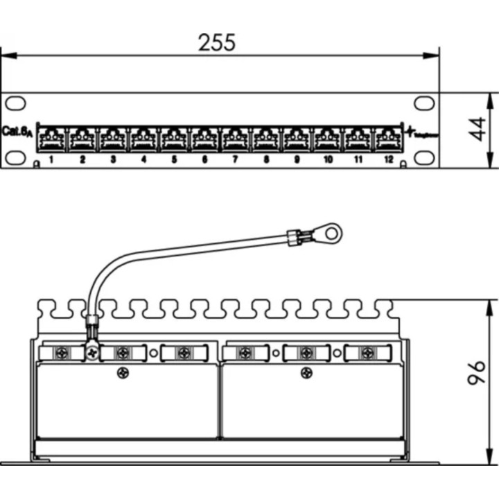 Telegärtner 100007002, 10" Patch Panel geschirmt, 255mm, RAL7035 MPP12-HS K Cat.6a