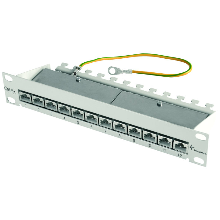 Telegärtner 100007002, 10" Patch Panel geschirmt, 255mm, RAL7035 MPP12-HS K Cat.6a