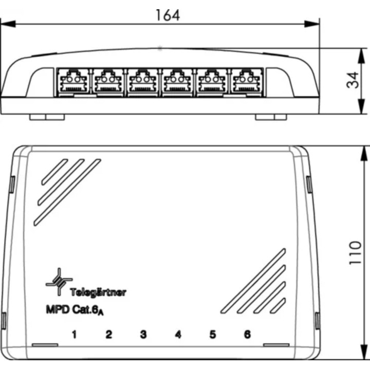 Telegärtner 100006988, Mini-Verteiler, geschirmt, lichtgrau, MPD6-HS, K Cat.6a