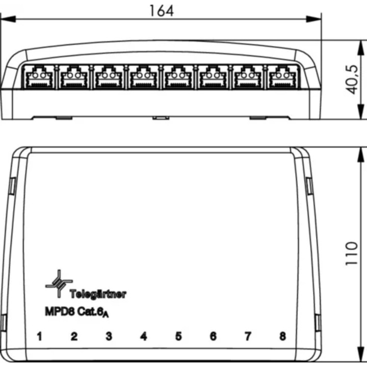 Telegärtner 100006984, Mini-Verteiler TH35/AP, geschirmt, alpinweiß, MPD8-HS, K Cat.6a