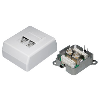 Netzwerkdose, CAT 6A, STP 2x Western 8/8-Anschlüsse, Aufputz