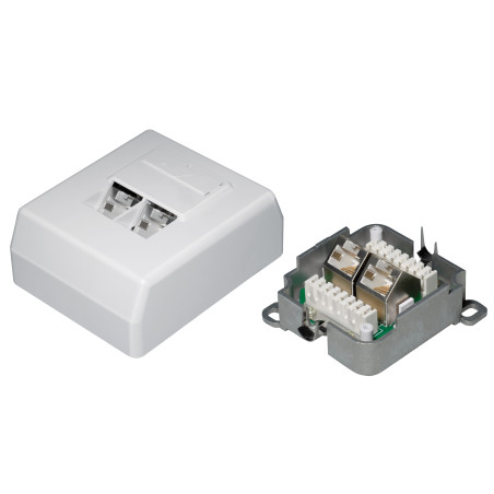 Netzwerkdose, CAT 6A, STP 2x Western 8/8-Anschlüsse, Aufputz