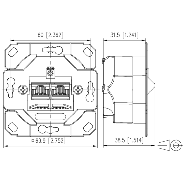Metz Connect Netzwerkdose 130C381200-I, CAT 6A, 2 port 8/8(8)-Anschlüsse, ohne Abdeckung