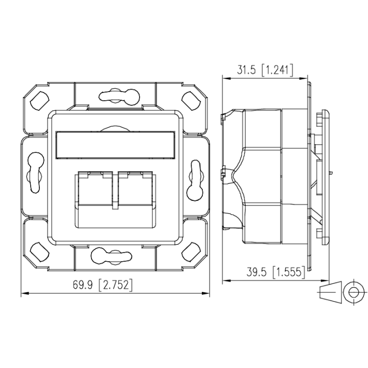 Metz Connect Netzwerkdose 130C381102I, CAT 6A, 2 port 8/8(8)-Anschlüsse, Unterputz, reinweiß