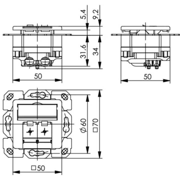 Telegärtner Netzwerkdose 100000007, CAT 6A, 2 port 8/8(8)-Anschlüsse, Unterputz, alpinweiß