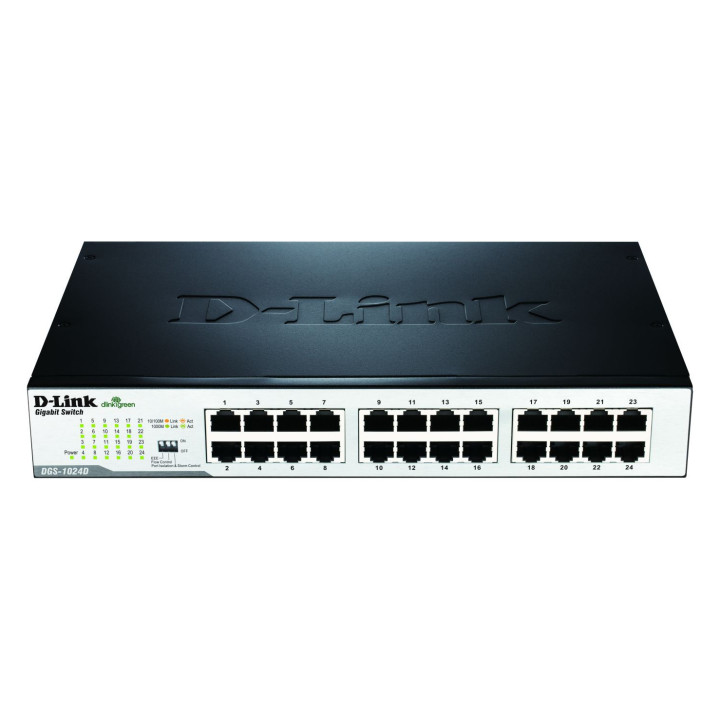 D-Link DGS-1024D/E 24-Port, 24x10/100/1000Mbit Gigabit Switch, Layer2, mit 19" Montage-Kit