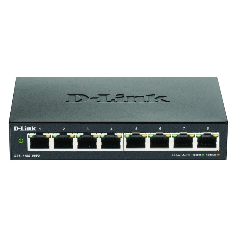 D-Link DGS-1100-08V2, 8-Port, 8x10/100/1000Mbit Gigabit Switch, Layer2 Smart, mit 19" Montage-Kit