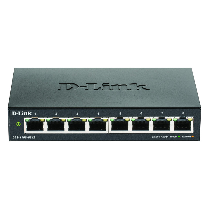 D-Link DGS-1100-08V2, 8-Port, 8x10/100/1000Mbit Gigabit Switch, Layer2 Smart, mit 19" Montage-Kit