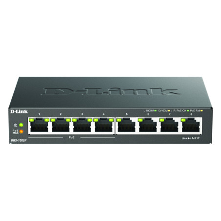 D-Link DGS-1008P/E, 8-Port, 8-Port, 8x10/100/1000Mbit, Gigabit Ethernet Switch POE