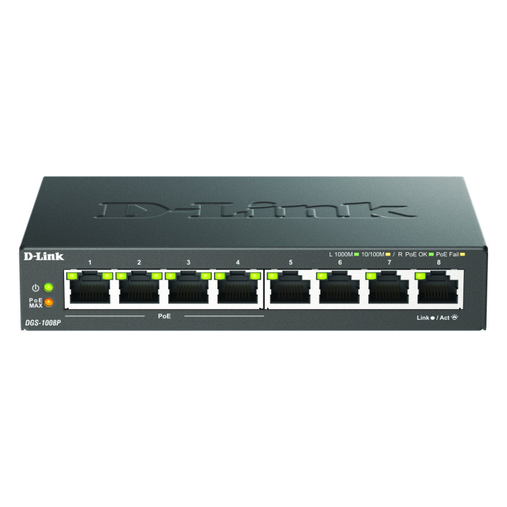 D-Link DGS-1008P/E, 8-Port, 8-Port, 8x10/100/1000Mbit, Gigabit Ethernet Switch POE