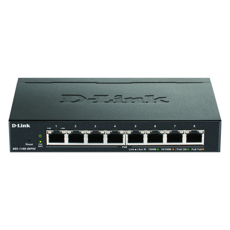 D-Link DGS-1100-08PV2/E, 8-Port, 8-Port, 8x10/100/1000Mbit, Gigabit Ethernet Switch POE, Layer 2