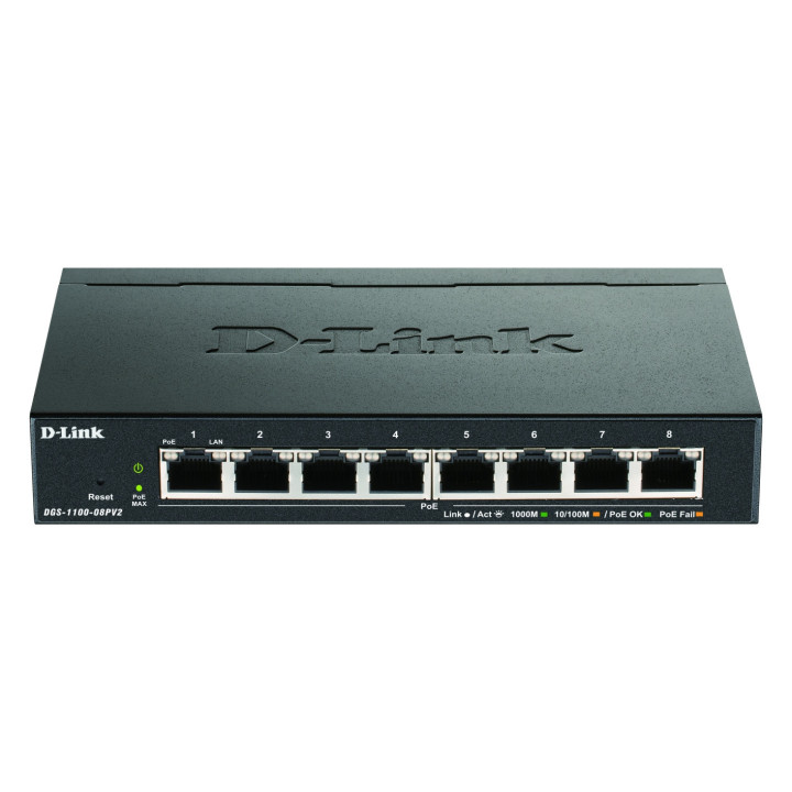 D-Link DGS-1100-08PV2/E, 8-Port, 8-Port, 8x10/100/1000Mbit, Gigabit Ethernet Switch POE, Layer 2