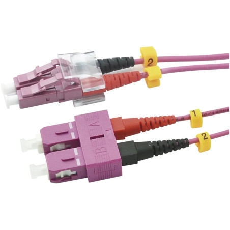 Lichtwellenkabel, LC-Duplex Stecker - SC-Duplex Stecker UPC OM4, 50/125 µm, 1,0 m, Erika Violett