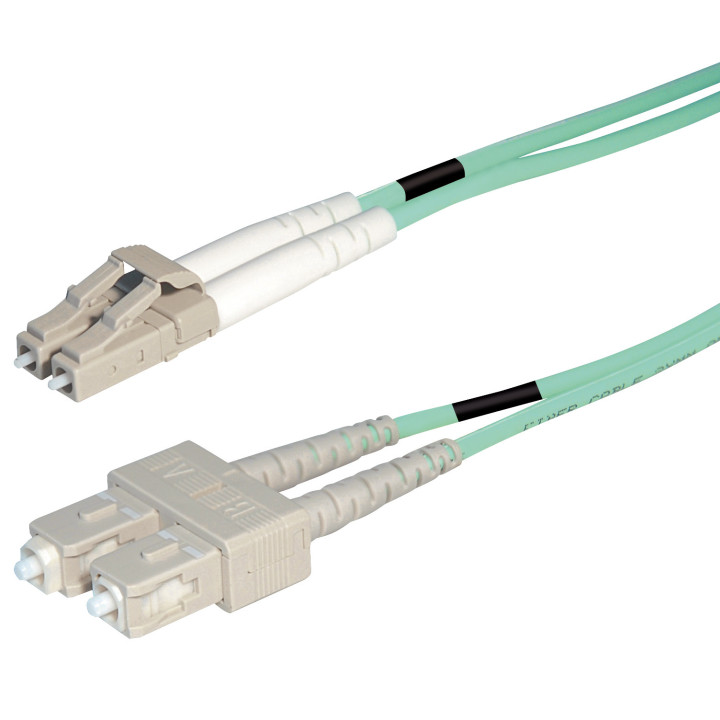 Lichtwellenkabel, LC-Duplex Stecker - SC-Duplex Stecker UPC OM4, 50/125 µm, 15,0 m, Aqua ( Türkis )