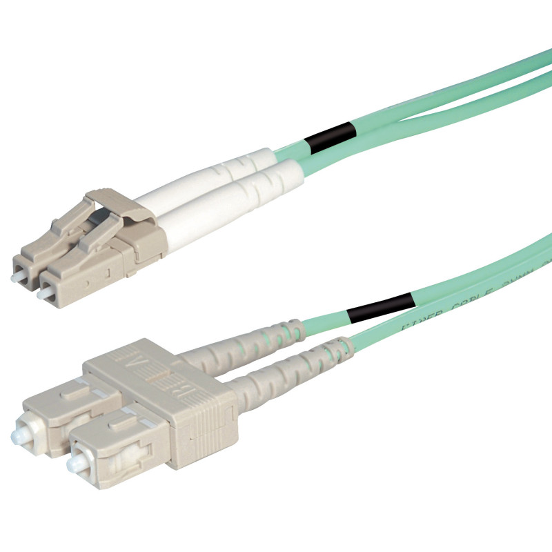 Lichtwellenkabel, LC-Duplex Stecker - SC-Duplex Stecker UPC OM4, 50/125 µm, 20,0 m, Aqua ( Türkis )