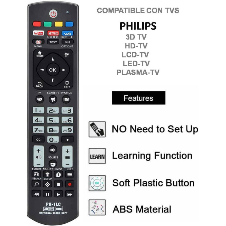 Universal-Ersatzfernbedienung für Philips mit Lernfunktion, SM-1LC