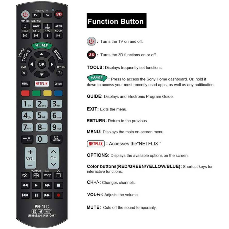 Universalfernbedienung für Panasonic mit Lernfunktion, PN-1LC