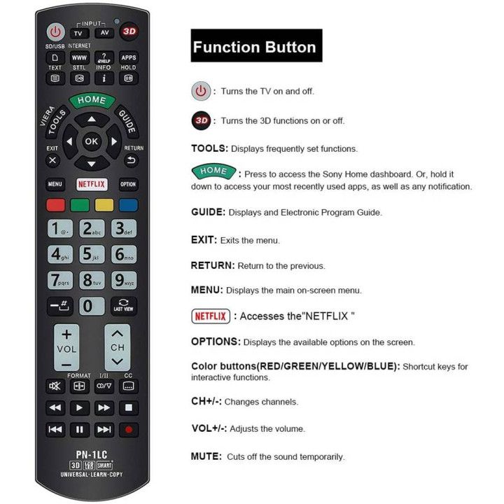 Universalfernbedienung für Panasonic mit Lernfunktion, PN-1LC