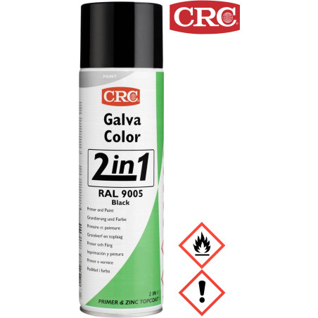 CRC 20581 GALVACOLOR Korrosionsschutz-Lack mit Zweifach-Wirkung, Tiefschwarz RAL-Farbcode 9005, 500ml,