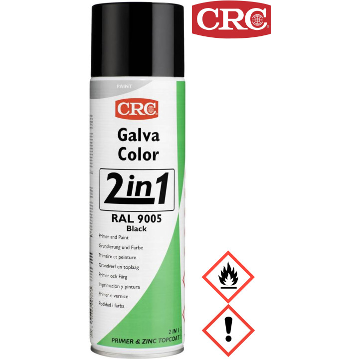 CRC 20581 GALVACOLOR Korrosionsschutz-Lack mit Zweifach-Wirkung, Tiefschwarz RAL-Farbcode 9005, 500ml,