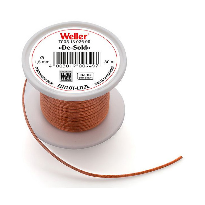 Weller Entlötlitze, bleifrei, Breite 1,5 mm, 30 m Rolle