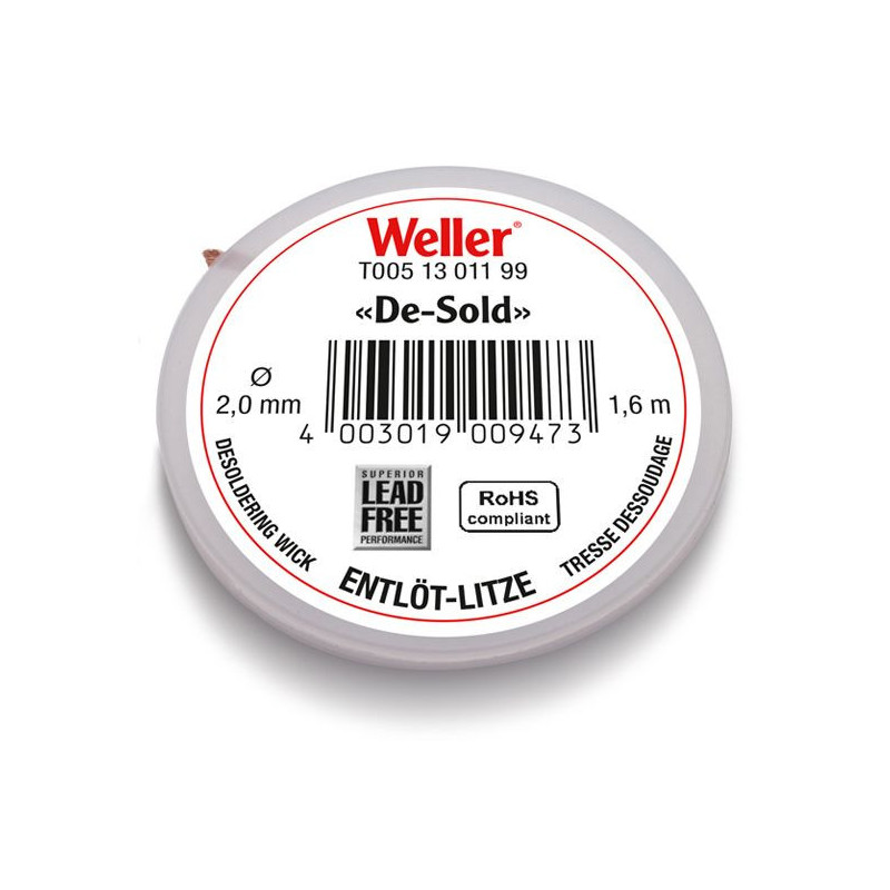 Weller Entlötlitze, Breite 2,0 mm, 1,6 m Spule
