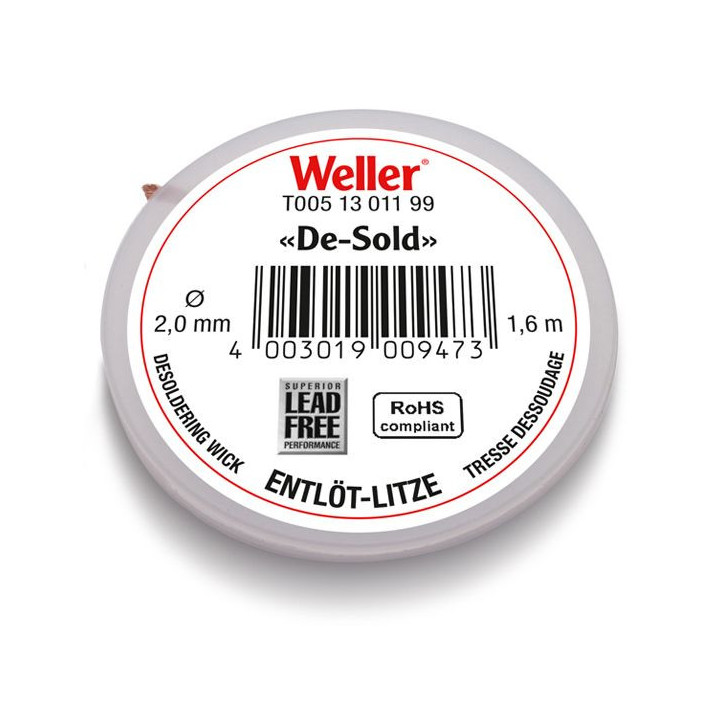 Weller Entlötlitze, Breite 2,0 mm, 1,6 m Spule