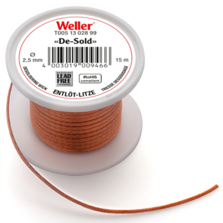 Weller Entlötlitze, bleifrei, Breite 2,5 mm, 15 m Rolle