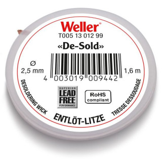 Weller Entlötlitze, bleifrei, Breite 2,5 mm, 1,6 m Spule