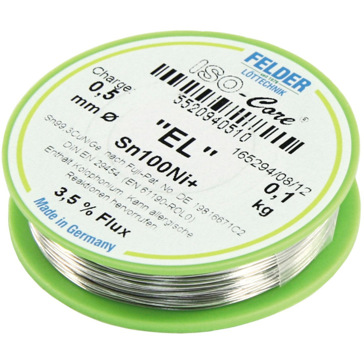Felder Lötzinn auf Rolle FELDER ISO-Core "EL", 0,5mm, 100g, bleifrei (Sn100%Ni+)