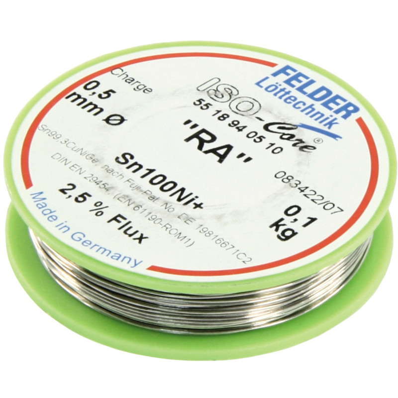 Felder Lötzinn auf Rolle FELDER ISO-Core "RA", 0,5mm, 100g, bleifrei(Sn100%Ni+)