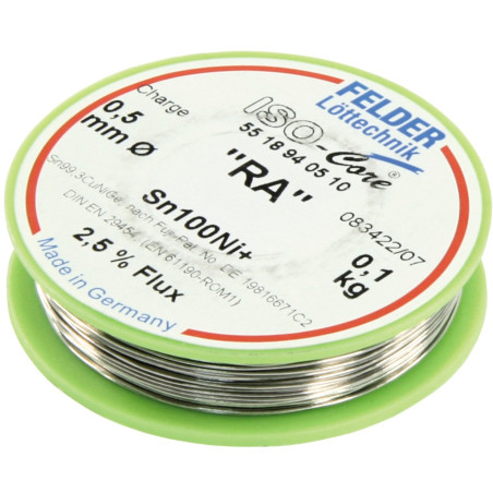 Felder Lötzinn auf Rolle FELDER ISO-Core "RA", 0,5mm, 100g, bleifrei(Sn100%Ni+)