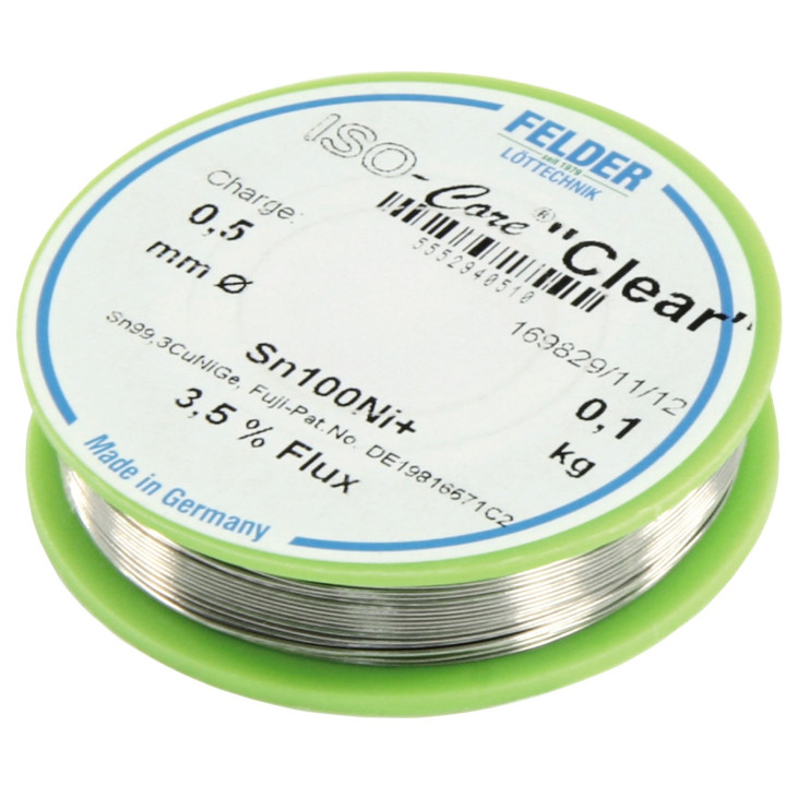 Felder Lötzinn auf Rolle FELDER ISO-Core "Clear", 0,5mm, 100g, bleifrei (Sn100%Ni+)