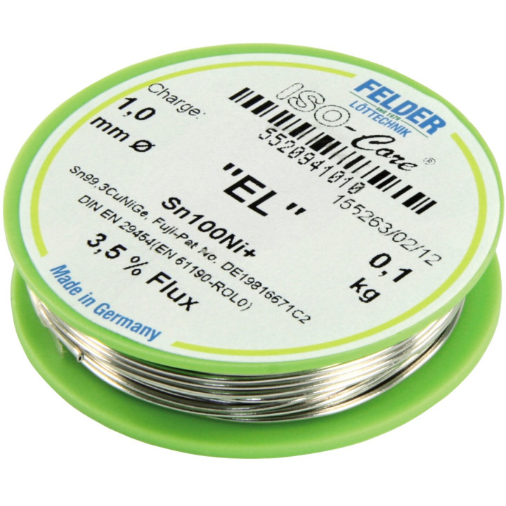 Felder Lötzinn auf Rolle FELDER ISO-Core "EL", 1,0mm, 100g, bleifrei (Sn100%Ni+)