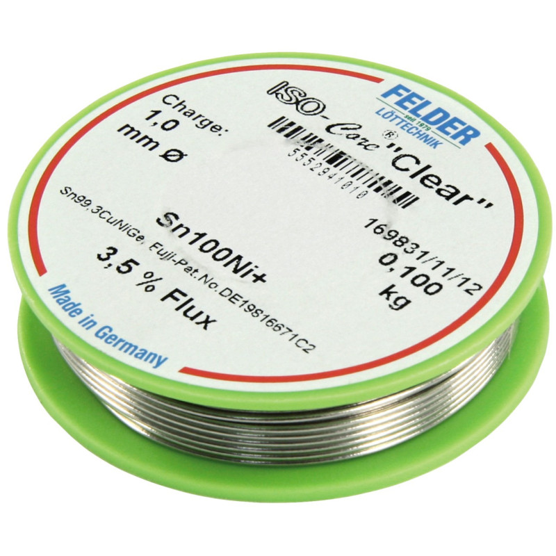 Felder Lötzinn auf Rolle FELDER, ISO-Core "Clear", 1,0mm, 100g, bleifrei (Sn100%Ni+)