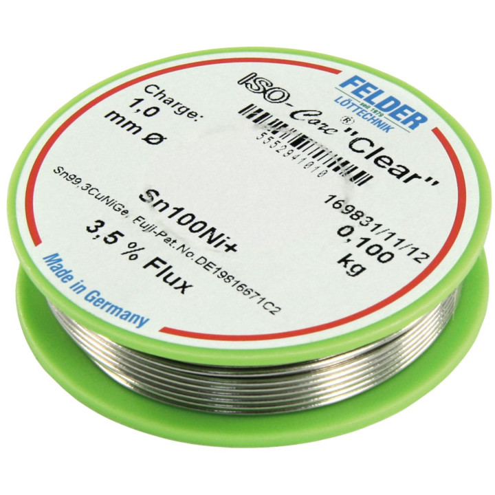 Felder Lötzinn auf Rolle FELDER, ISO-Core "Clear", 1,0mm, 100g, bleifrei (Sn100%Ni+)
