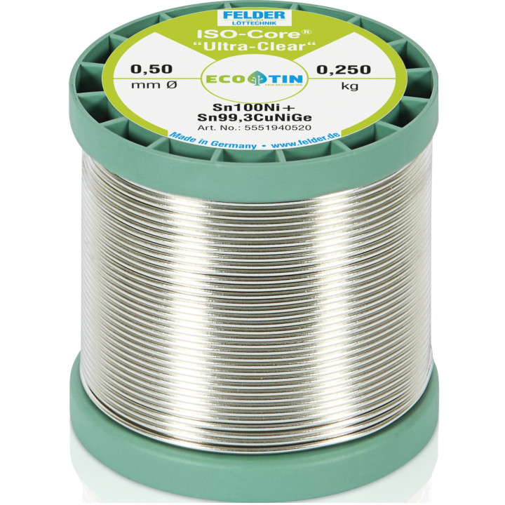 Felder Lötdraht FELDER ISO-CORE "Ultra Clear", Sn100Ni+, 0,5mm, 250g, bleifrei