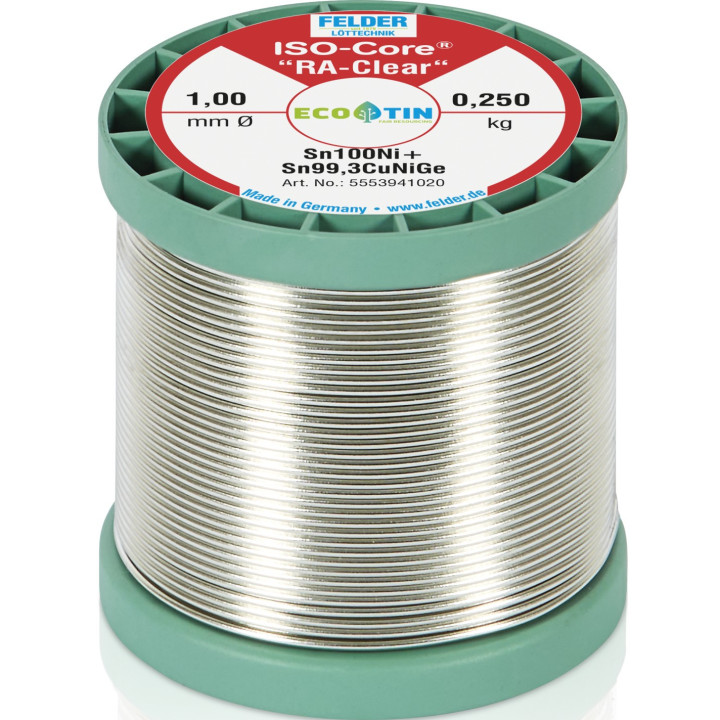 Felder Lötdraht FELDER ISO-CORE "Ultra Clear", Sn100Ni+, 1,0mm, 250g, bleifrei