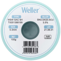 Weller T0051388199 WSW SAC M1 Lötzinn, bleifrei Spule, Sn3,0Ag0,5Cu, 100g, 0,30mm