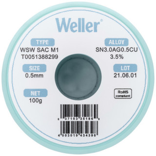 Weller T0051388299 WSW SAC M1 Lötzinn, bleifrei Spule Sn3,0Ag0,5Cu, 100g, 0,5mm